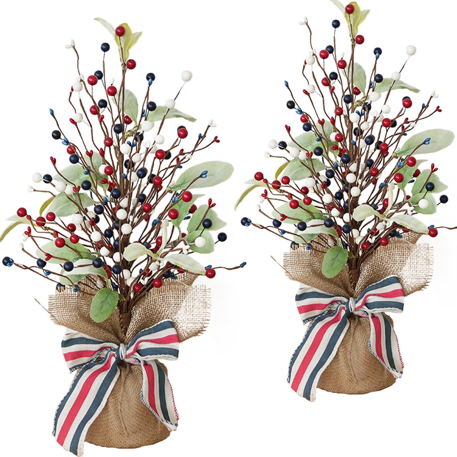 2 Pack 4th of July Artificial Tree Tabletop Decor Patriotic Tree Red Blue White gallery