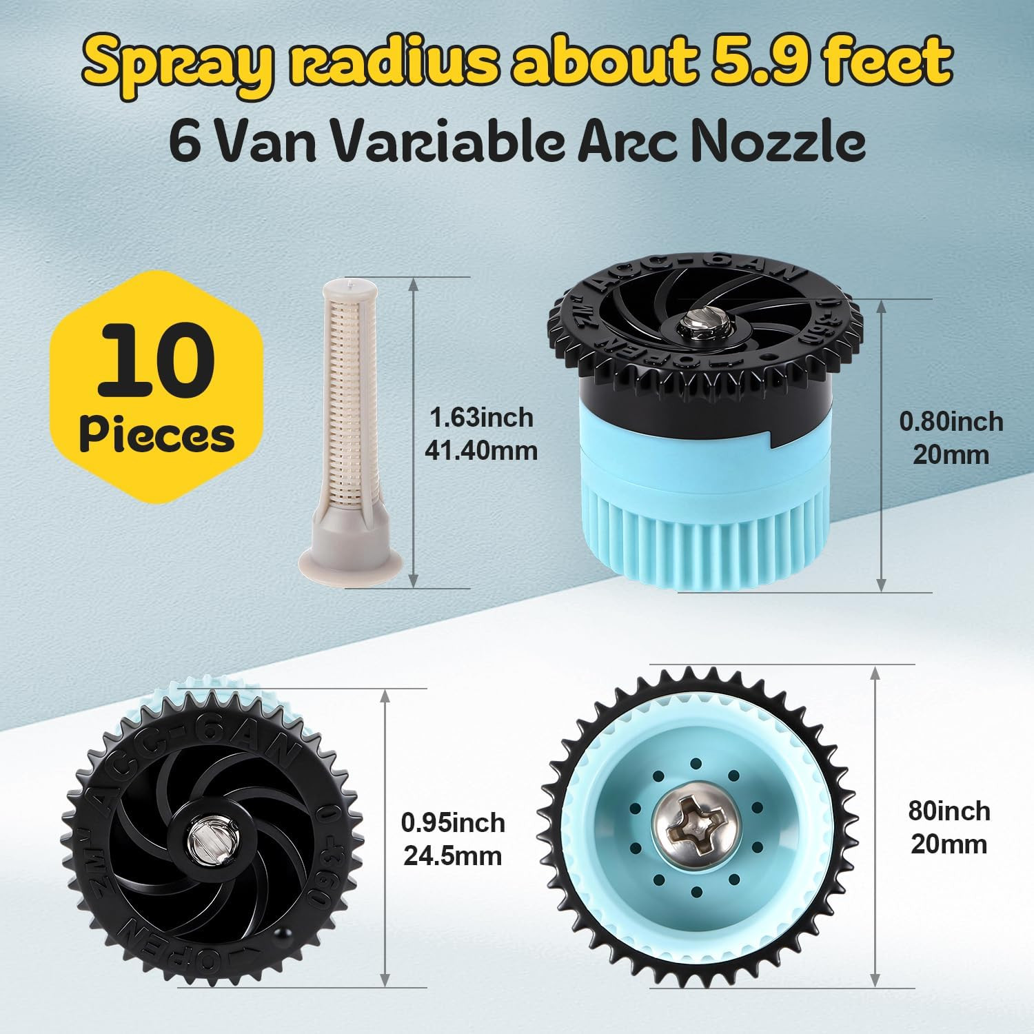 10 Pcs Variable Arc Nozzle, 6 Van Sprinkler Heads Replacement Compatible with Po gallery