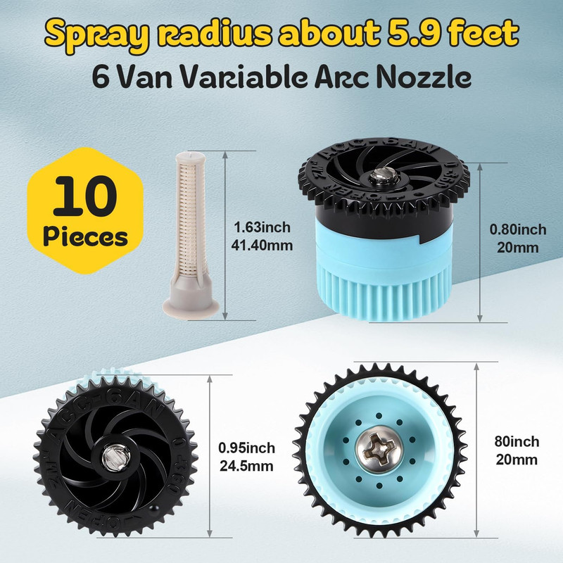 10 Pcs Variable Arc Nozzle, 6 Van Sprinkler Heads Replacement Compatible with Po gallery