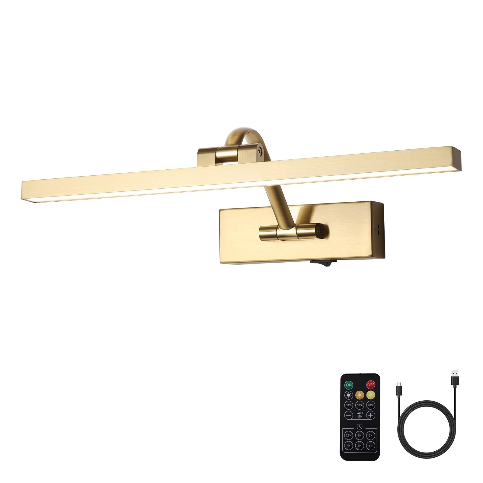 Wireless Picture Lights with Remote and Timer Brass Gallery Lighting Recharge... gallery