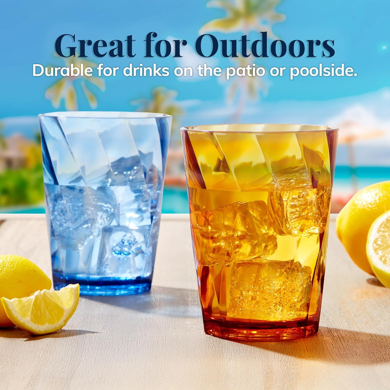 Optix Plastic Reusable Drinking Glasses (Set of 8) 14Oz Rocks Cups in Jewel Tone gallery