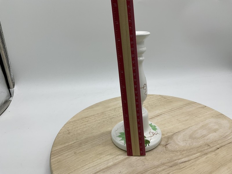 Hand Painted Ceramic Candlestick Holder Ivy Vine Green White Candle Holder gallery