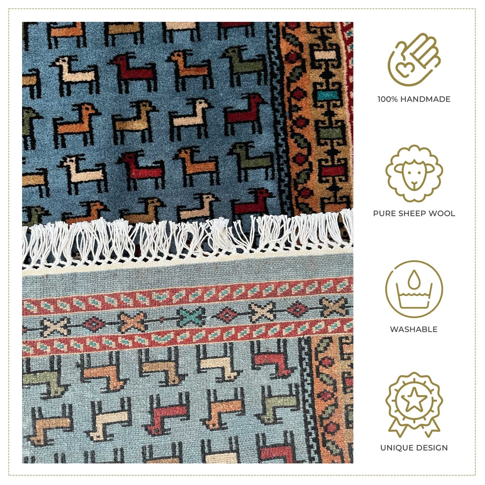 Handmade Wool Rug 2.5x4 ft Traditional Bakri Luxury (Bluish Gray) gallery