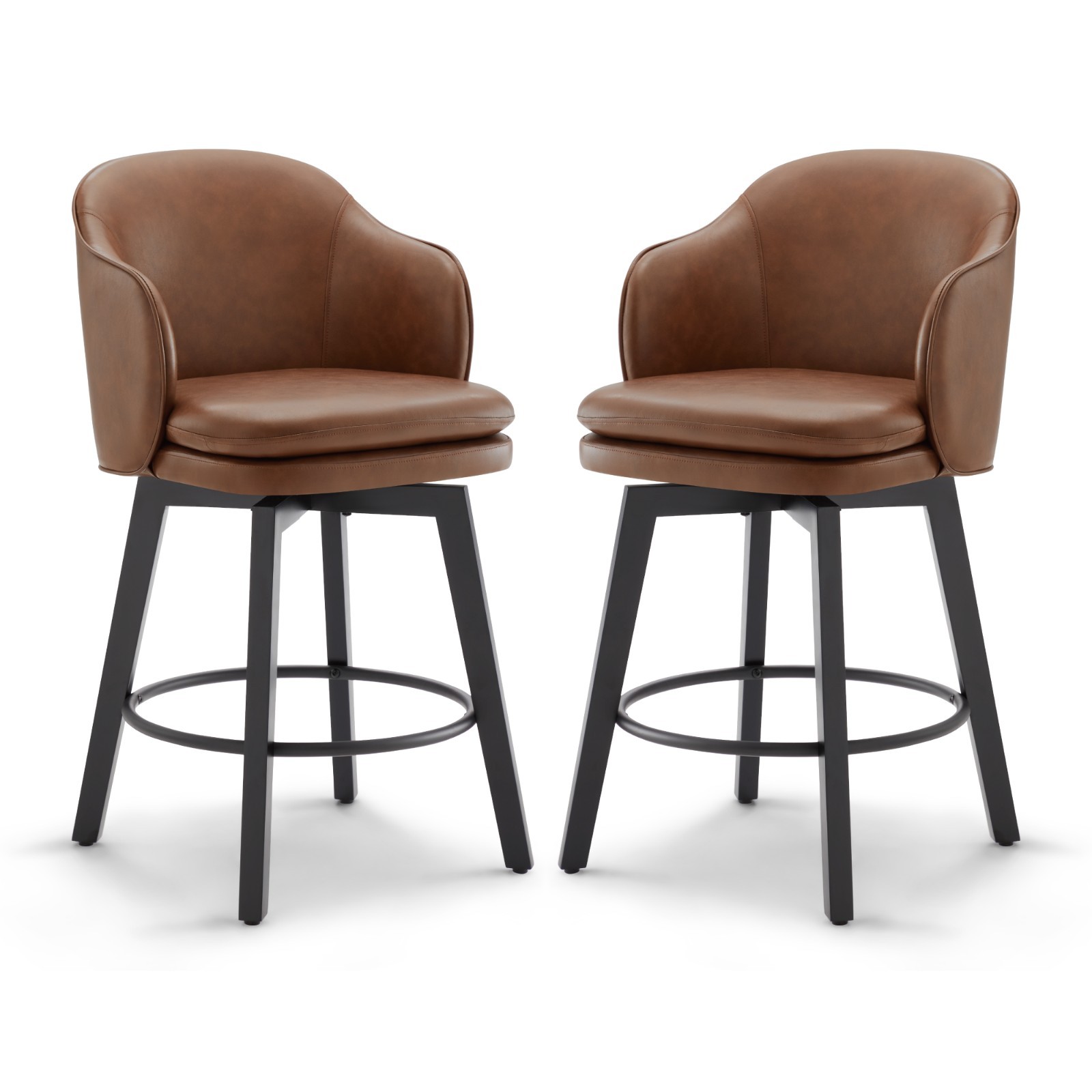 CHITA 26 in Upholstered Swivel Barstools with Back and Wood Legs,Set of 2 gallery