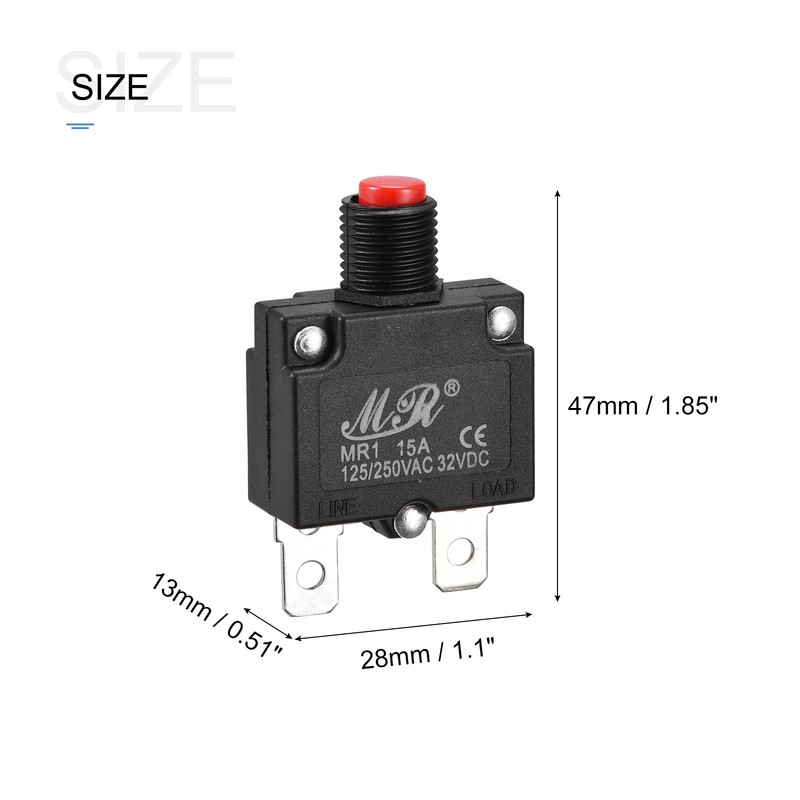 5pcs Circuit Overload Protector 15A AC125/250V DC32V Push Button Thermal gallery