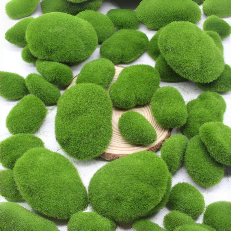 Artificial Moss Rocks Decorative, 35 Pcs Green Moss Balls, 5 Sizes, Fake Moss... gallery