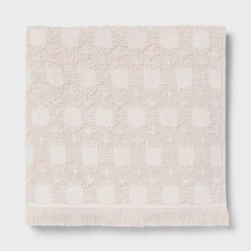 2pc Boho Ikat Patterned Bath Towel Cream - Threshold gallery
