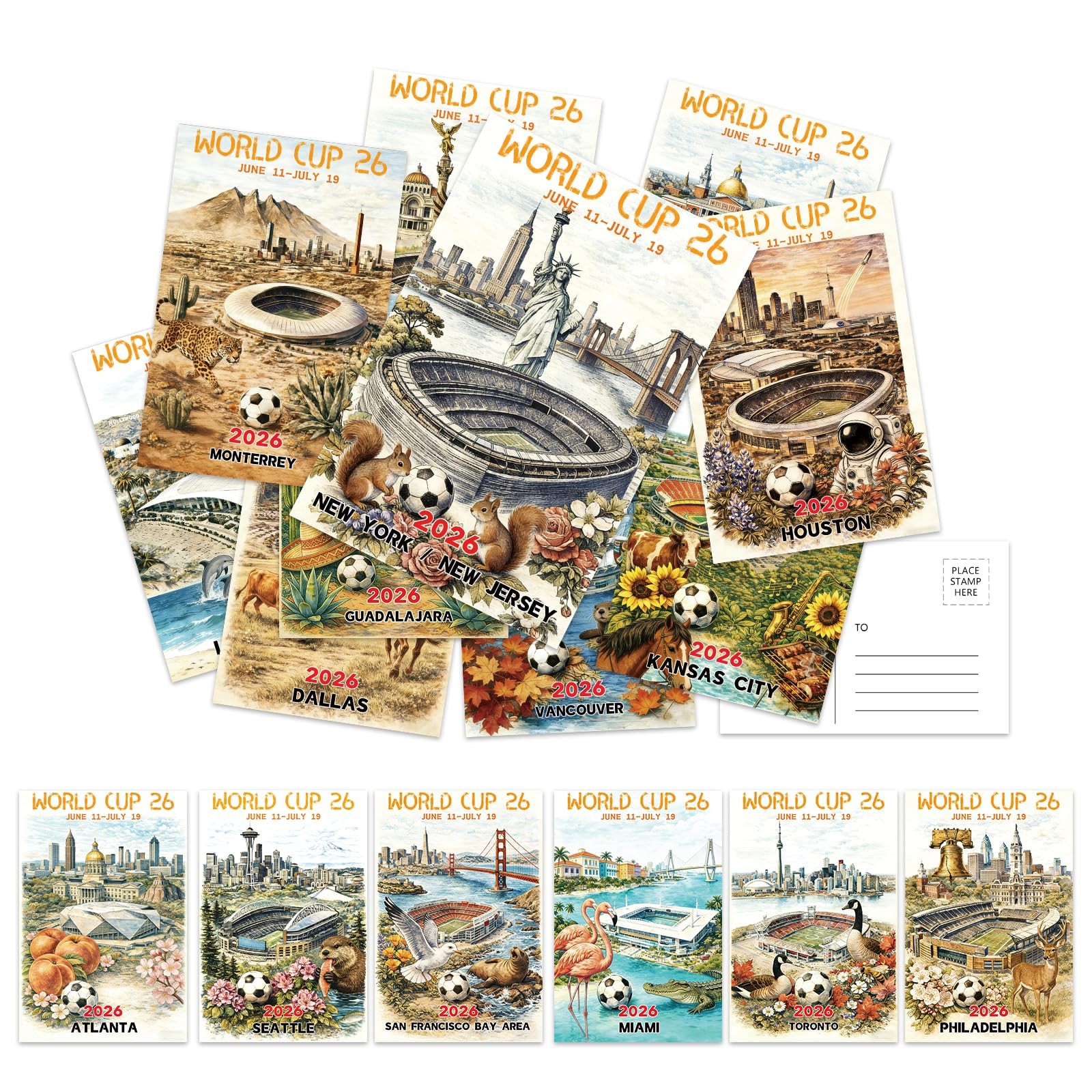 World Cup 2026 Postcard Set (32 PCS) - City Landmark Illustrations - Vintage ... gallery
