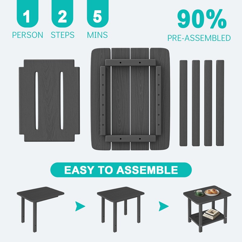 HDPE 2-Tier Outdoor Side Table Patio End Table Weather Resistant gallery