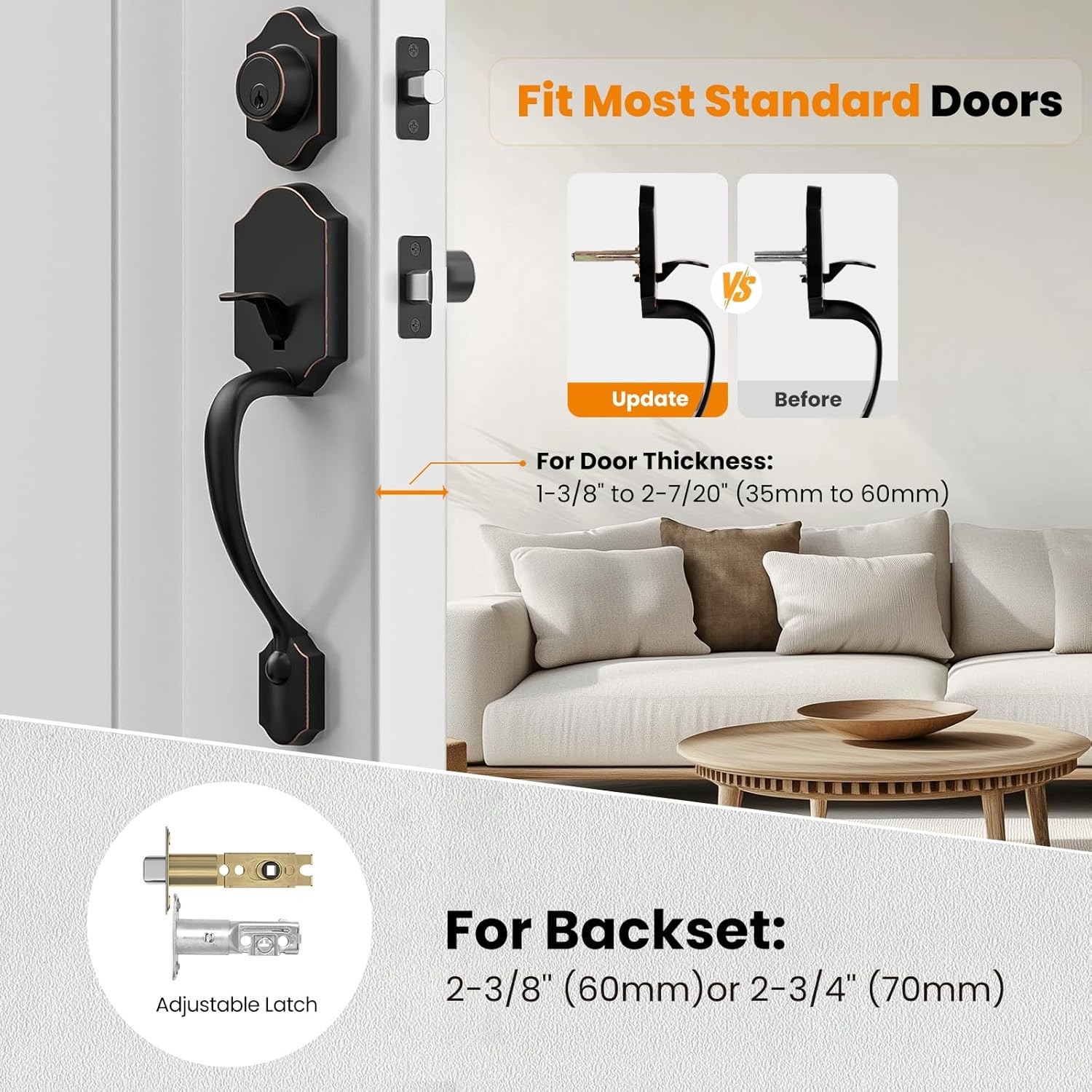 NEW Front Door Handle and Deadbolt Set Oil Rubbed Bronze Reversible Entry Lock gallery