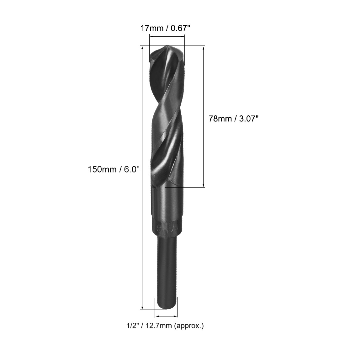 17mm Drill Bit with 1/2" Straight Reduced Shank HSS 9341 Black Oxide gallery