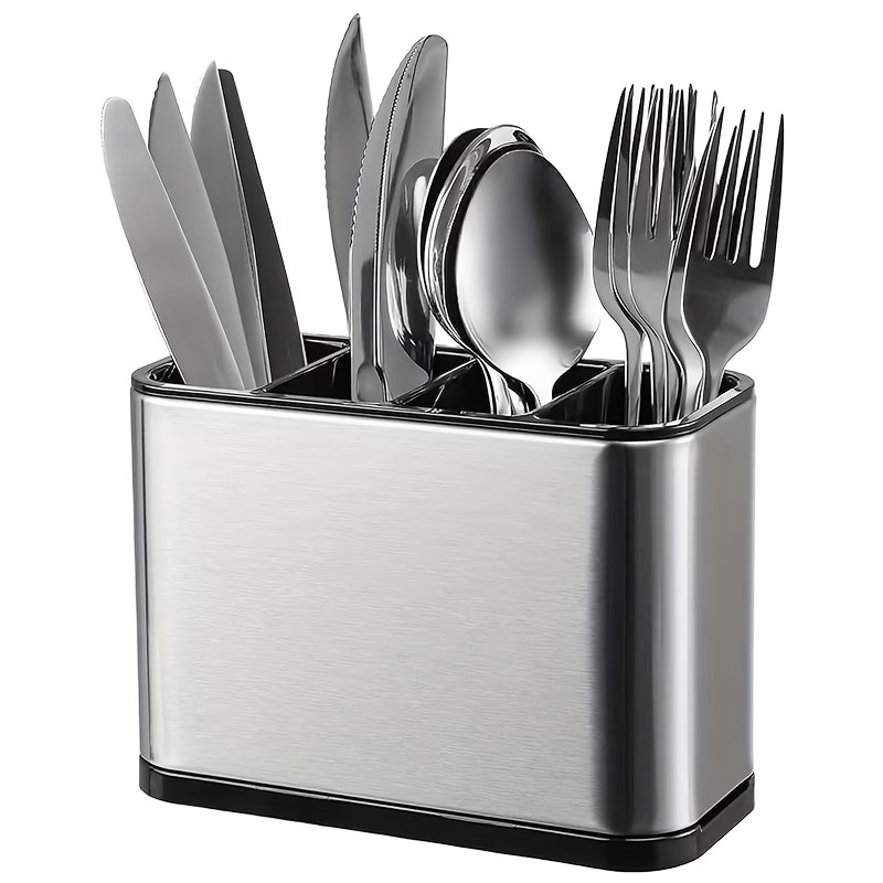 Stainless Steel Cutlery Rack,Drainable,Metal and Plastic Kitchen Utensil Storage gallery