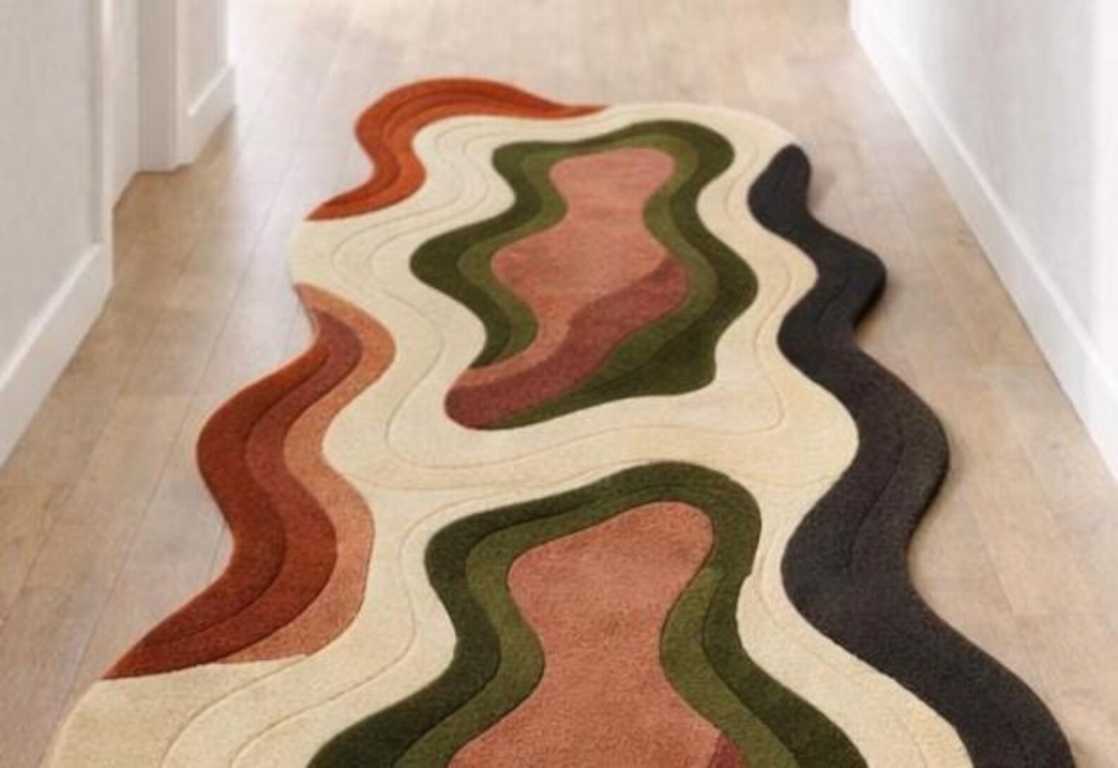 Abstract Wavy Runner Rug | Irregular Shape Hand Tufted Runner | Modern Hallway gallery