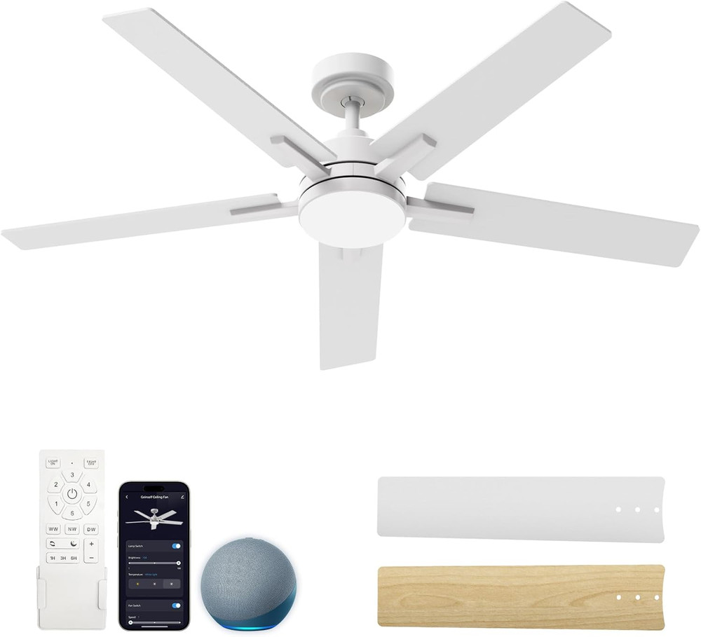 Smart Ceiling Fans with Lights 52 Inch, Ceiling Fan Compatible with Alexa/App/Re