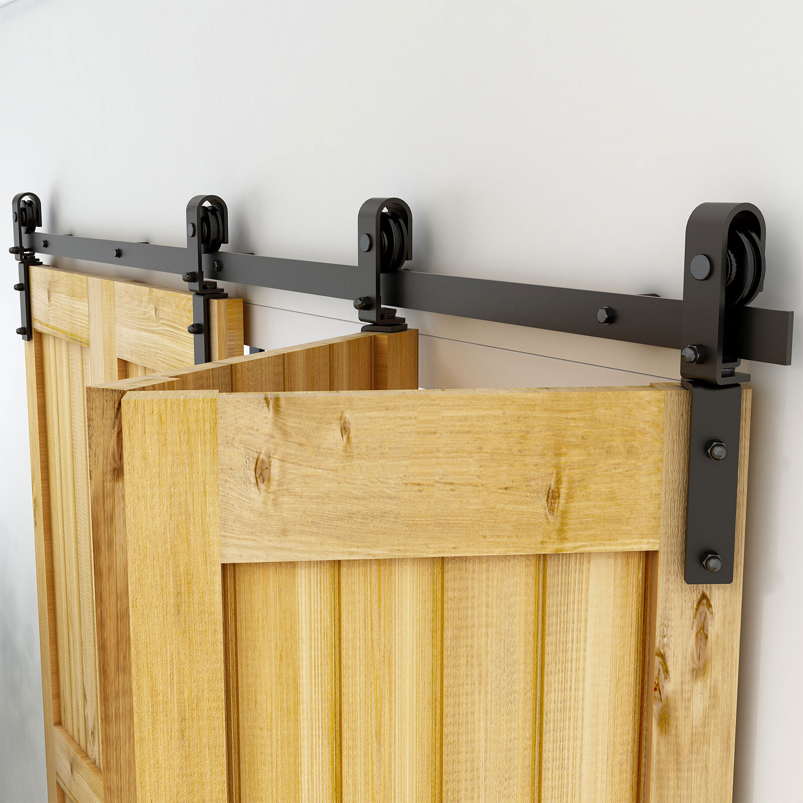 Bifold Sliding Barn Door Hardware Kit Top Mount Roller Flat Track Heavy Duty gallery