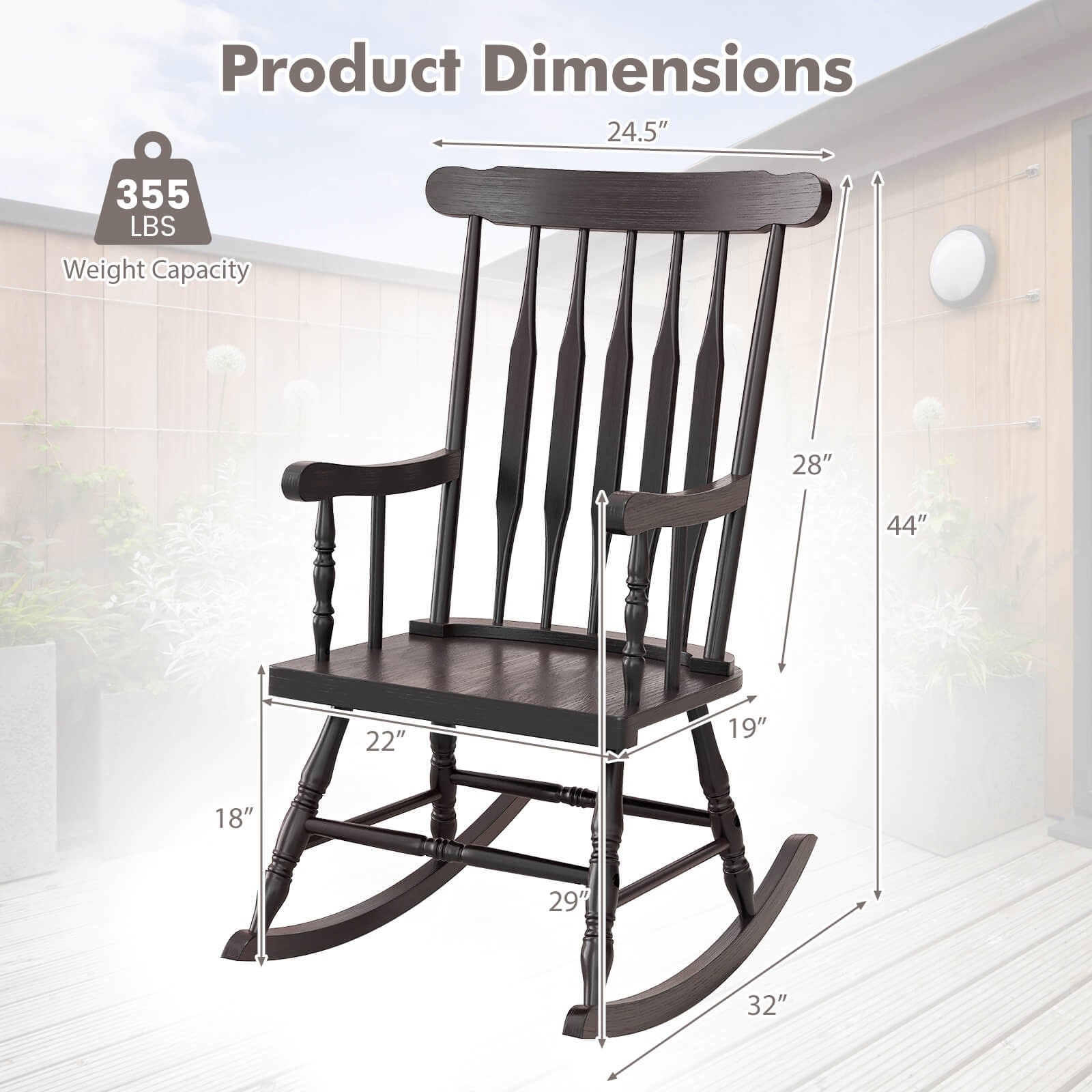 Solid Wood Rocking Chair Porch Rocker Indoor Outdoor Seat Glossy Finish Coffee gallery