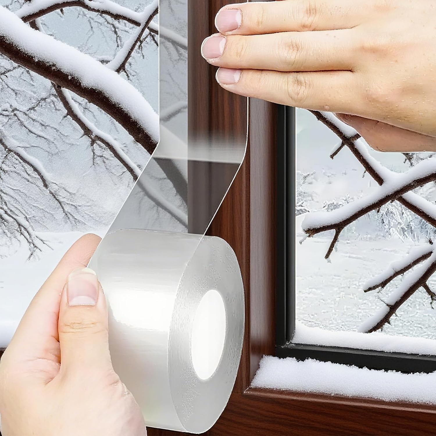 Window Sealing Tape 2 Inch x 33 FT Transparent Window Draft Insulation Residue-F gallery