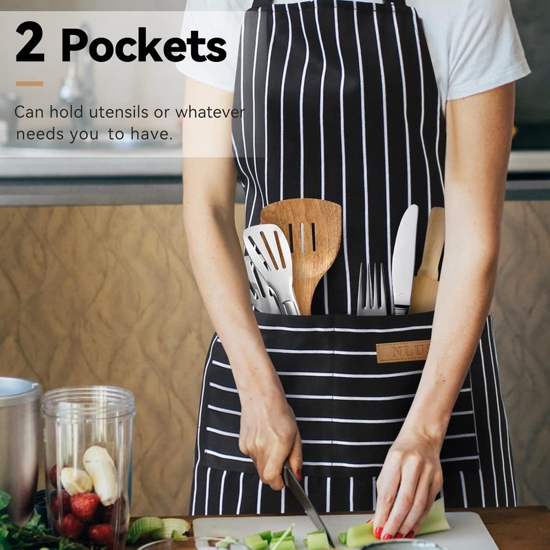 2 Pack Kitchen Cooking Aprons, Adjustable Bib Soft Chef Apron with 2 Pockets gallery