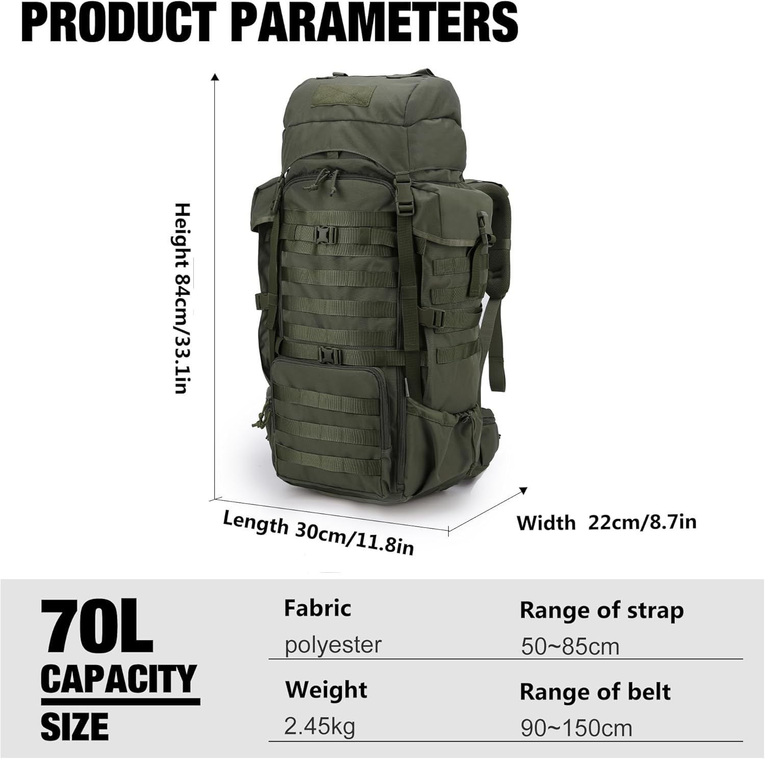 Backpack 70L Internal Frame For Hunting Camping Hiking 2