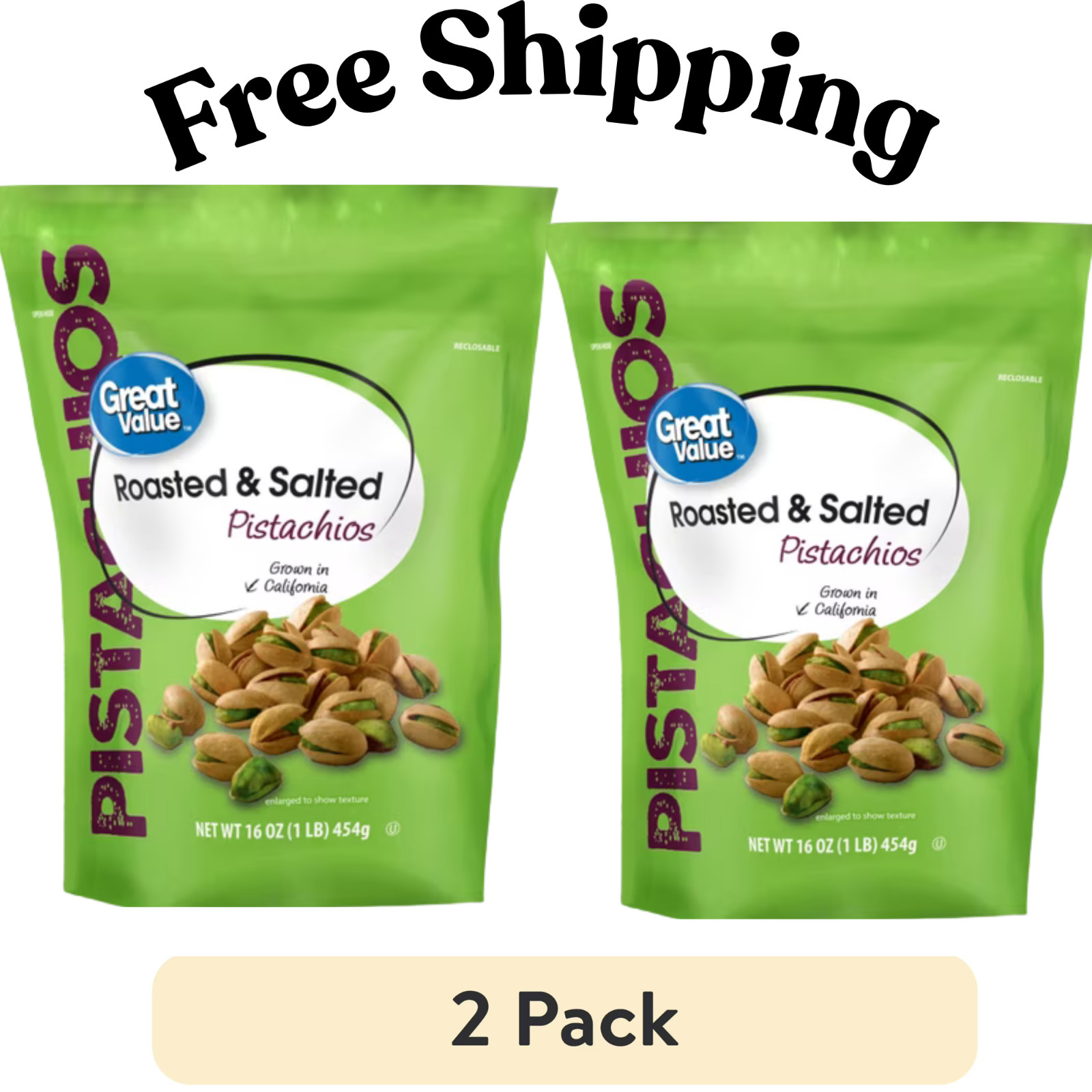 (2 pack ) Great Value Roasted & Salted Pistachios, 16 oz Resealable Bag gallery