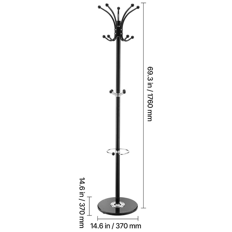 Freestanding Coat Rack Stable Marble Base with Umbrella Holder & 14 Hooks gallery