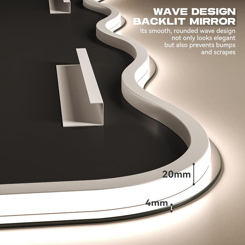 Dimmable LED Wavy Full Length Mirror - 40"x32" Frameless Floor/Wall Mount gallery