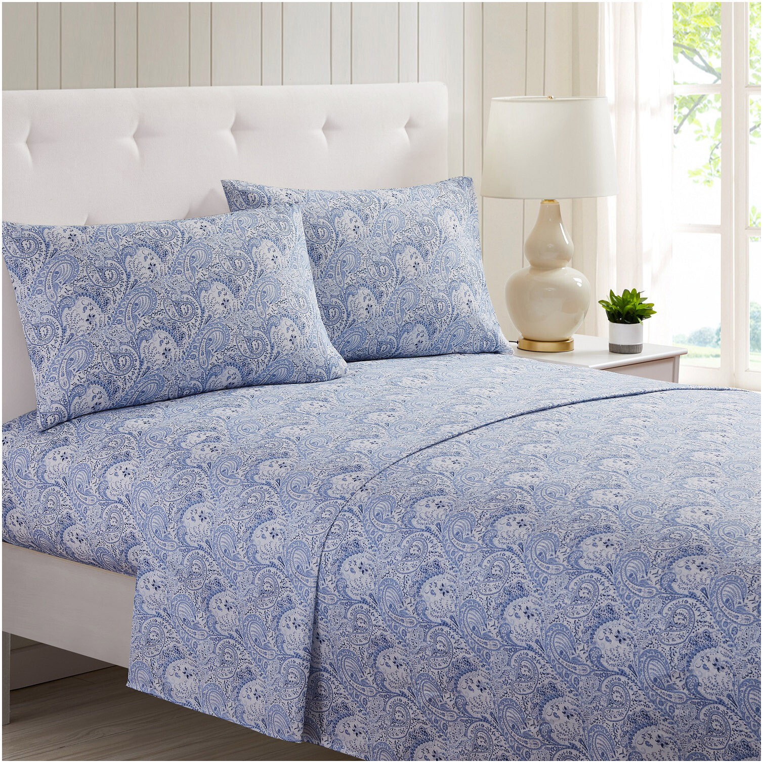 Mellanni Sheet Set Floral Print Deep Pocket Microfiber - Paisley Blue/Gray gallery