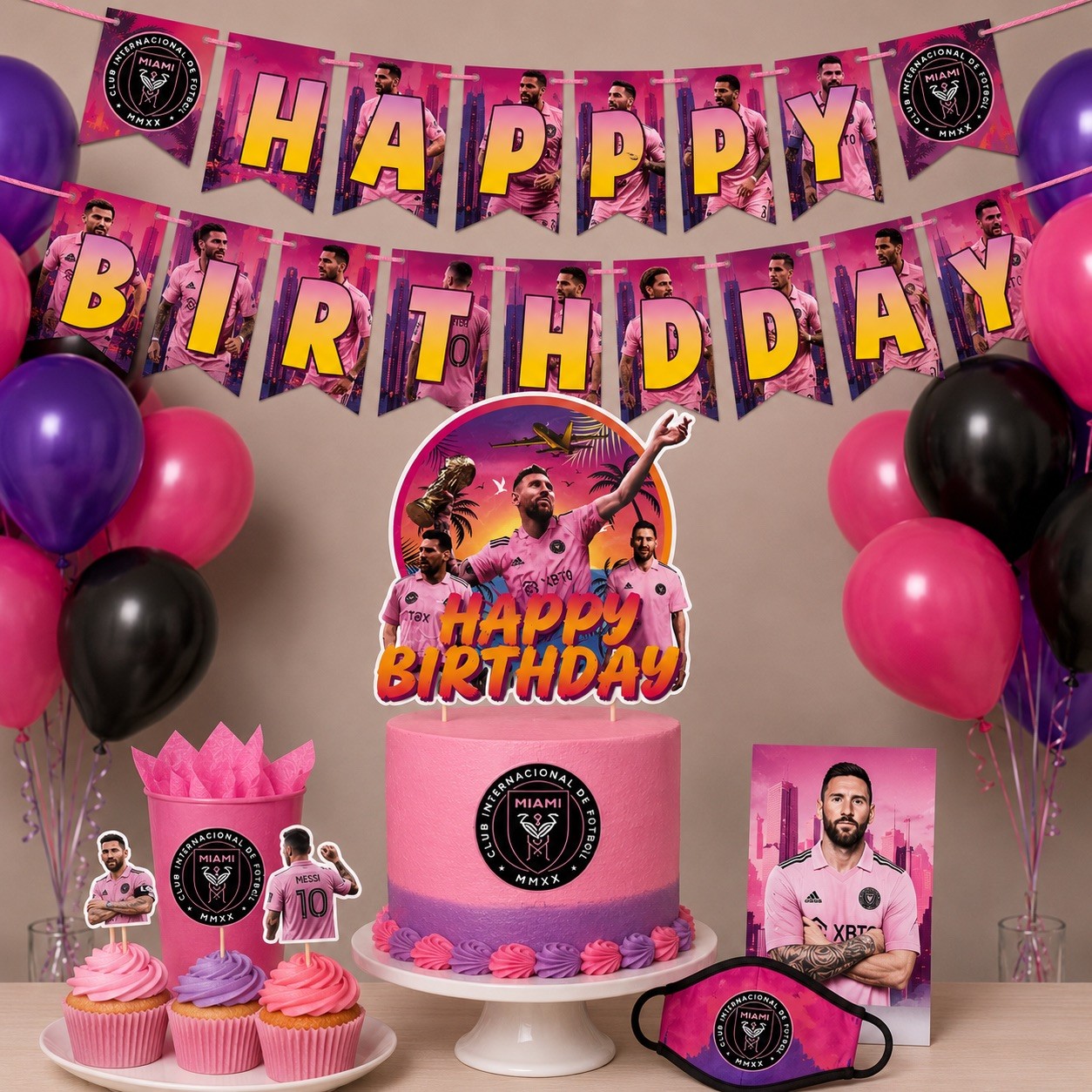 Soccer Birthday Party Decorations Set Pink Purple White Paper Plastic Latex gallery