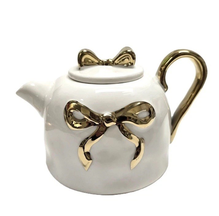 YEDI WHITE,METALLIC GOLD 3D BOW TIE SHAPE TEAPOT-BEAUTIFUL-BRAND NEW gallery