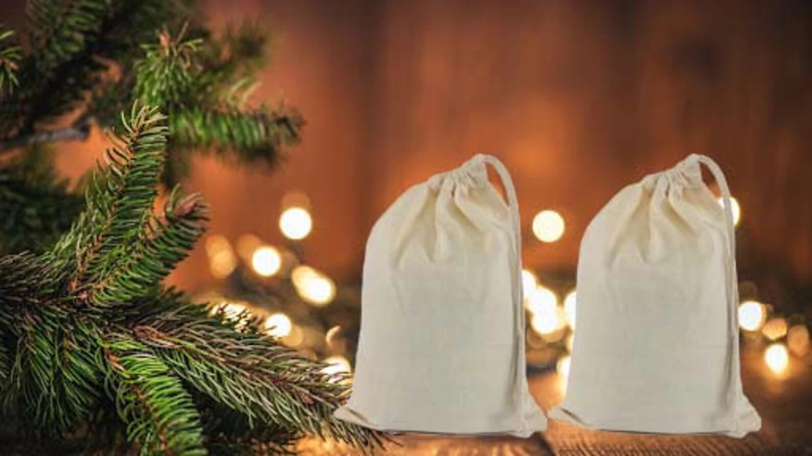 Single Drawstring Organic Cotton Muslin Bags - Premium Quality - Natural Color gallery