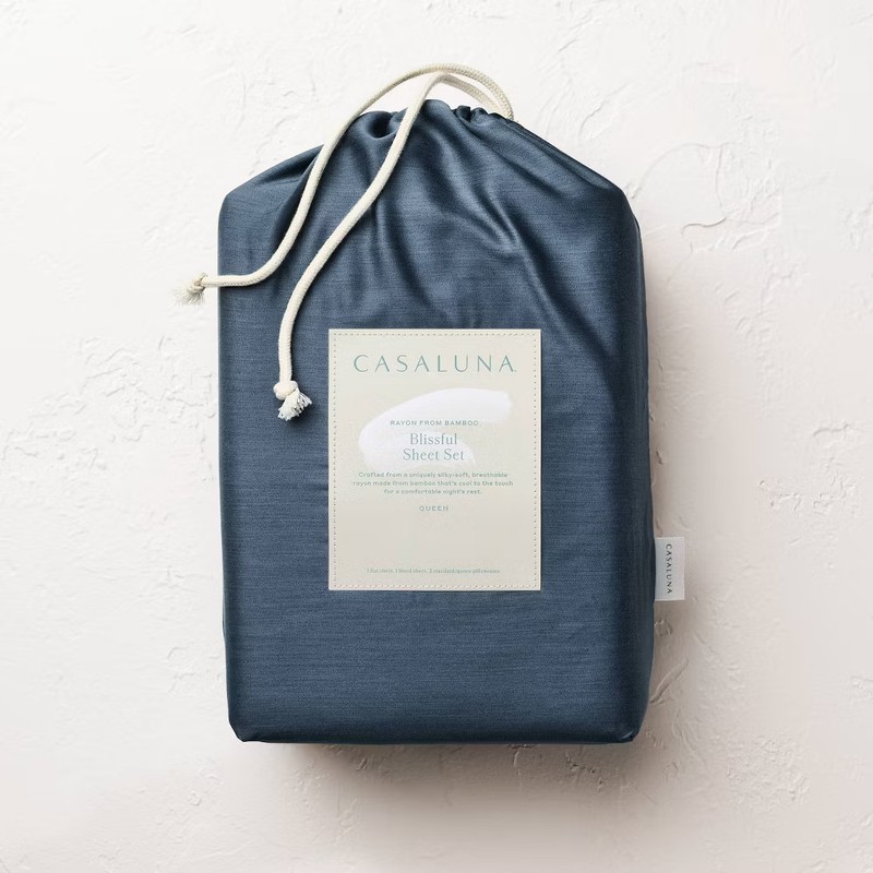 Queen 400 Thread Count Rayon from Bamboo Sheet Set Dark Mineral Blue gallery