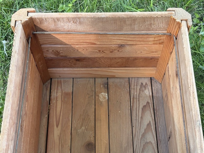 Rustic Slatted Pine Wood Storage Bin Planter Box Farmhouse 14x14 Inch Square Vtg gallery
