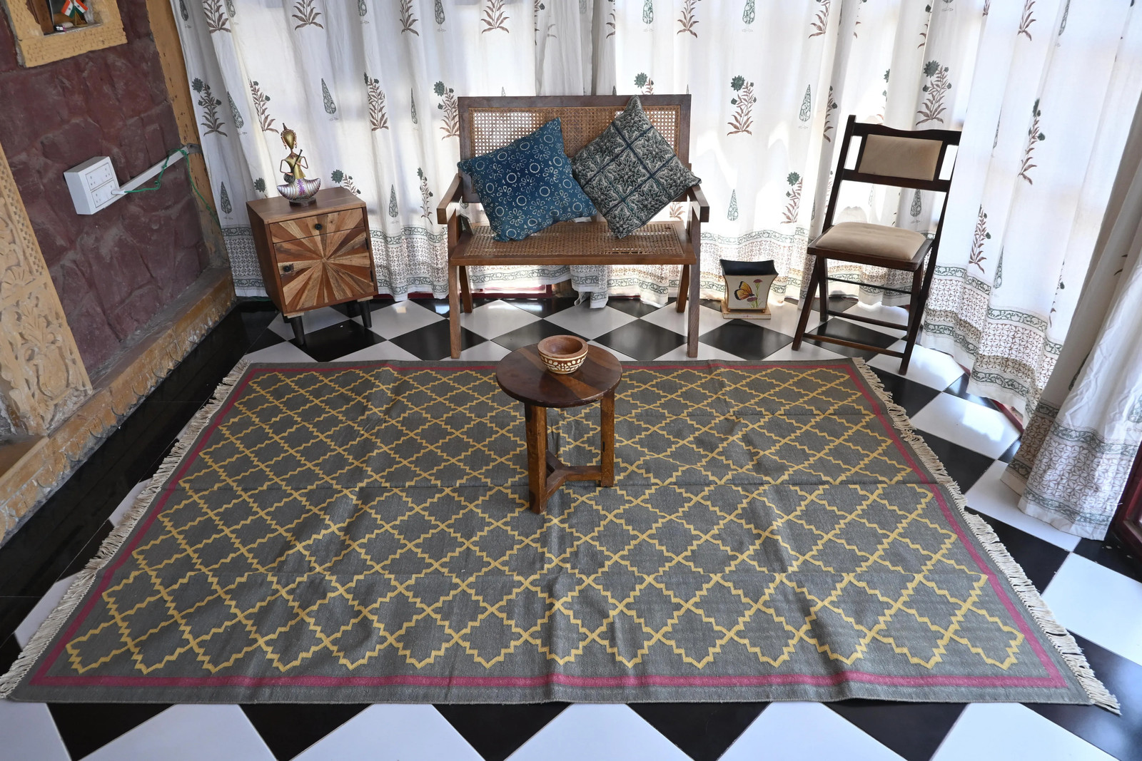 Rugmoda Cotton Grey Yellow Geometric Lattice 5x8 ft Living Room Area Rug gallery
