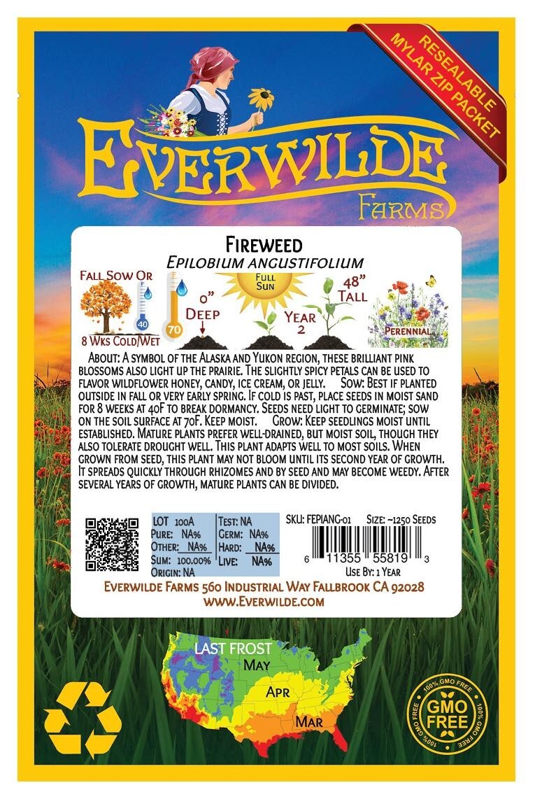 800 Fireweed Wildflower Seeds - Everwilde Farms Mylar Seed Packet gallery