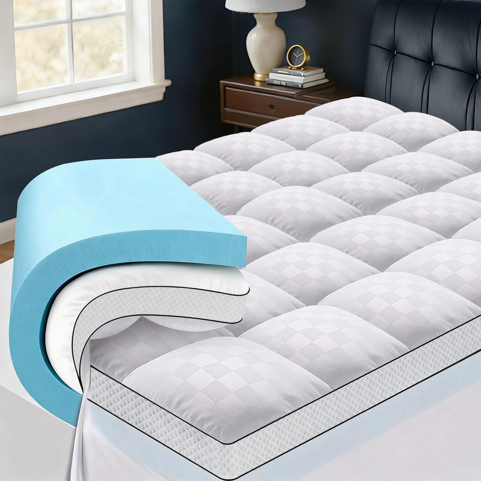 Easthome King Size Dual Layer 4 Inch Memory Foam King, White gallery