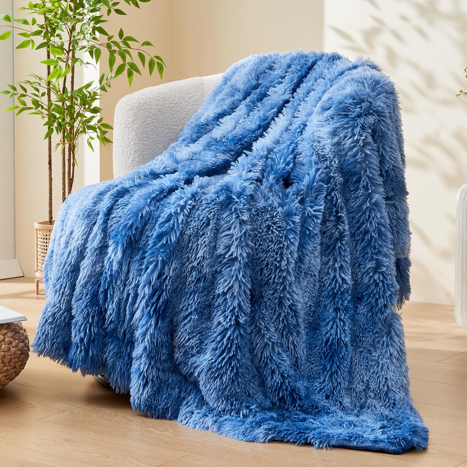 Fuzzy Faux Fur Throw Blanket Super Soft Cozy Plush Fuzzy Throw(50"x60") Indigo gallery