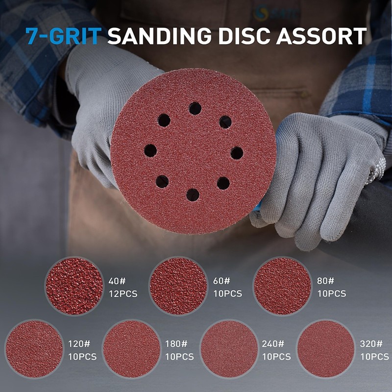72PCS 5in Hook Loop sanding discs 8 hole orbital sander sandpaper 7 Grits gallery