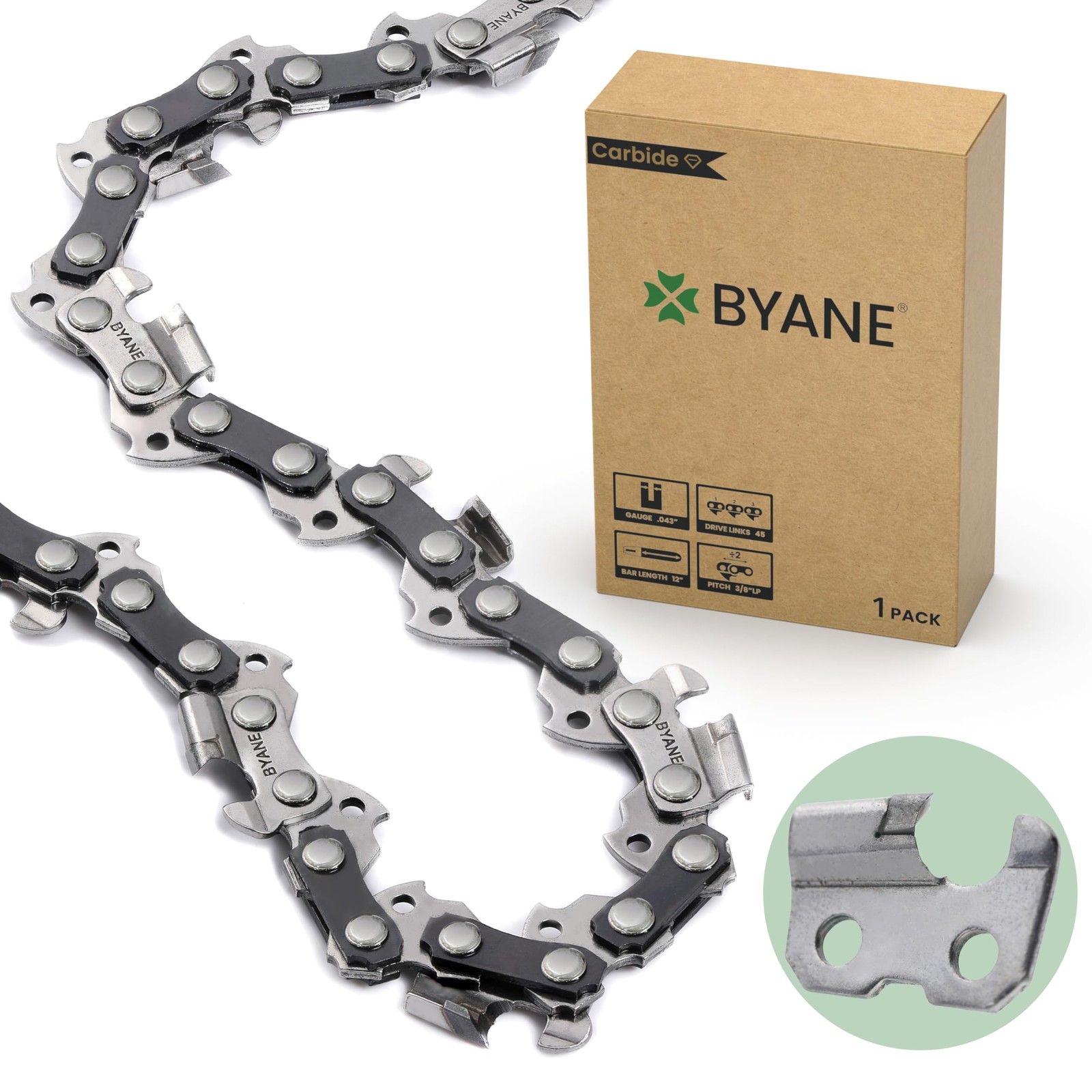12-Inch Carbide Chainsaw Chain, 3/8" LP Pitch, .043" Gauge, 45 Drive Links fo... gallery