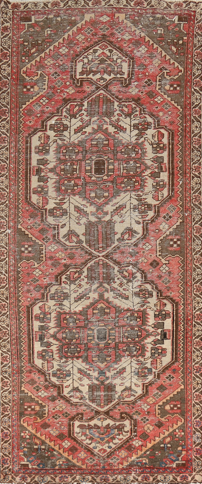 Geometric Bakhtiari Vintage Runner Rug Wool Hand-made Hallway Carpet 3x10 gallery
