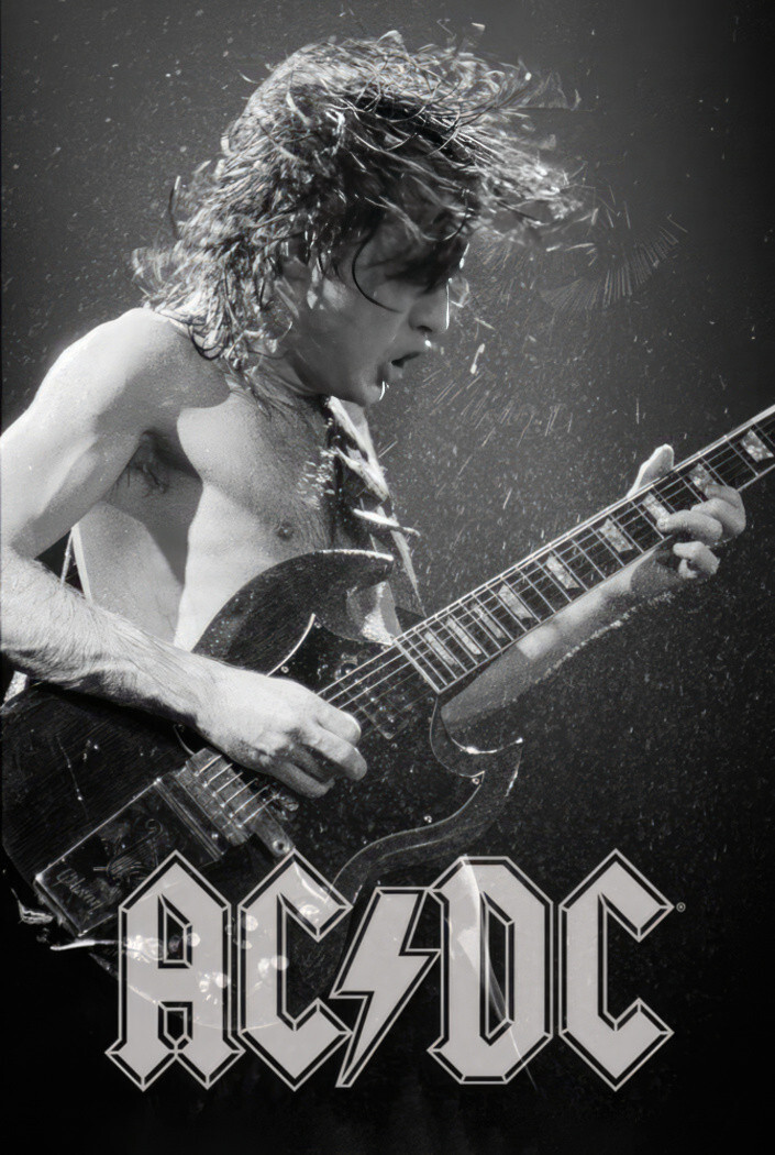 AC/DC - Music Poster (Angus Young - Live On Stage - B&W) (Size: 24" x 36") gallery