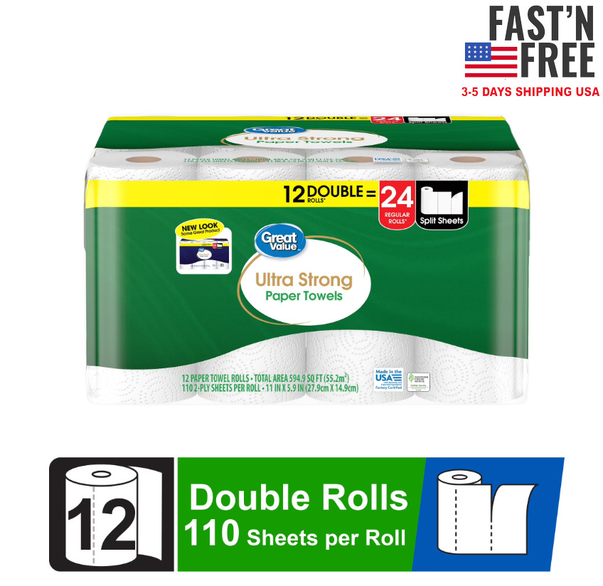 Great Value Ultra Strong Paper Towels, White, 12 Double Rolls gallery