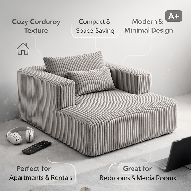 Single Seat Corduroy High-Density Compressed Sofa Bed with Cushion, Lounging gallery