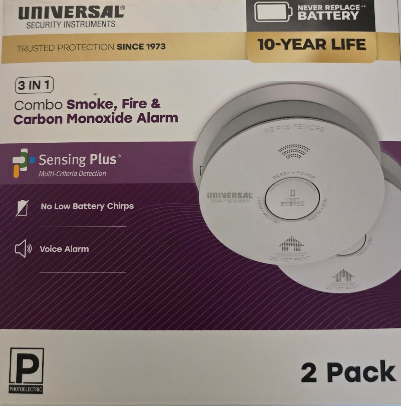 USI 2-Pack 10-Year Battery Combination Smoke and Carbon Monoxide Detector NEW gallery