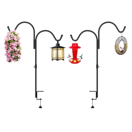 35 Inch 2 Pack Double Deck Hook for Railing, Deck Bird Feeder Pole with 3 gallery
