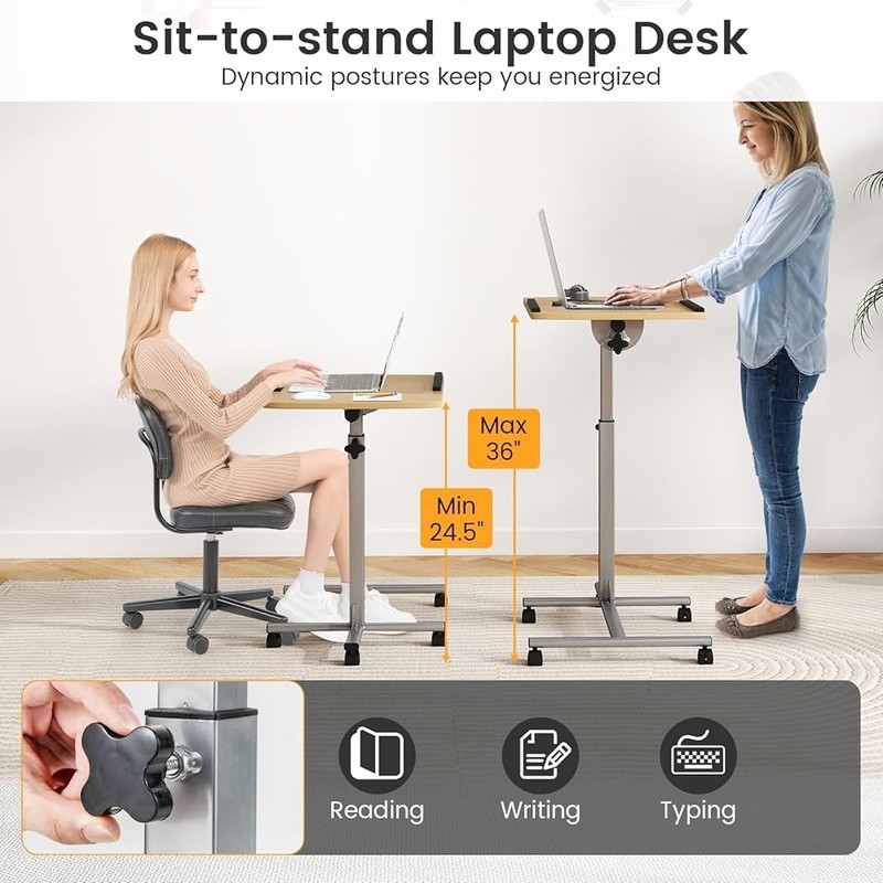 Adjustable Height Mobile Stand Desk Rolling Laptop Cart Sit to Stand Workstation gallery