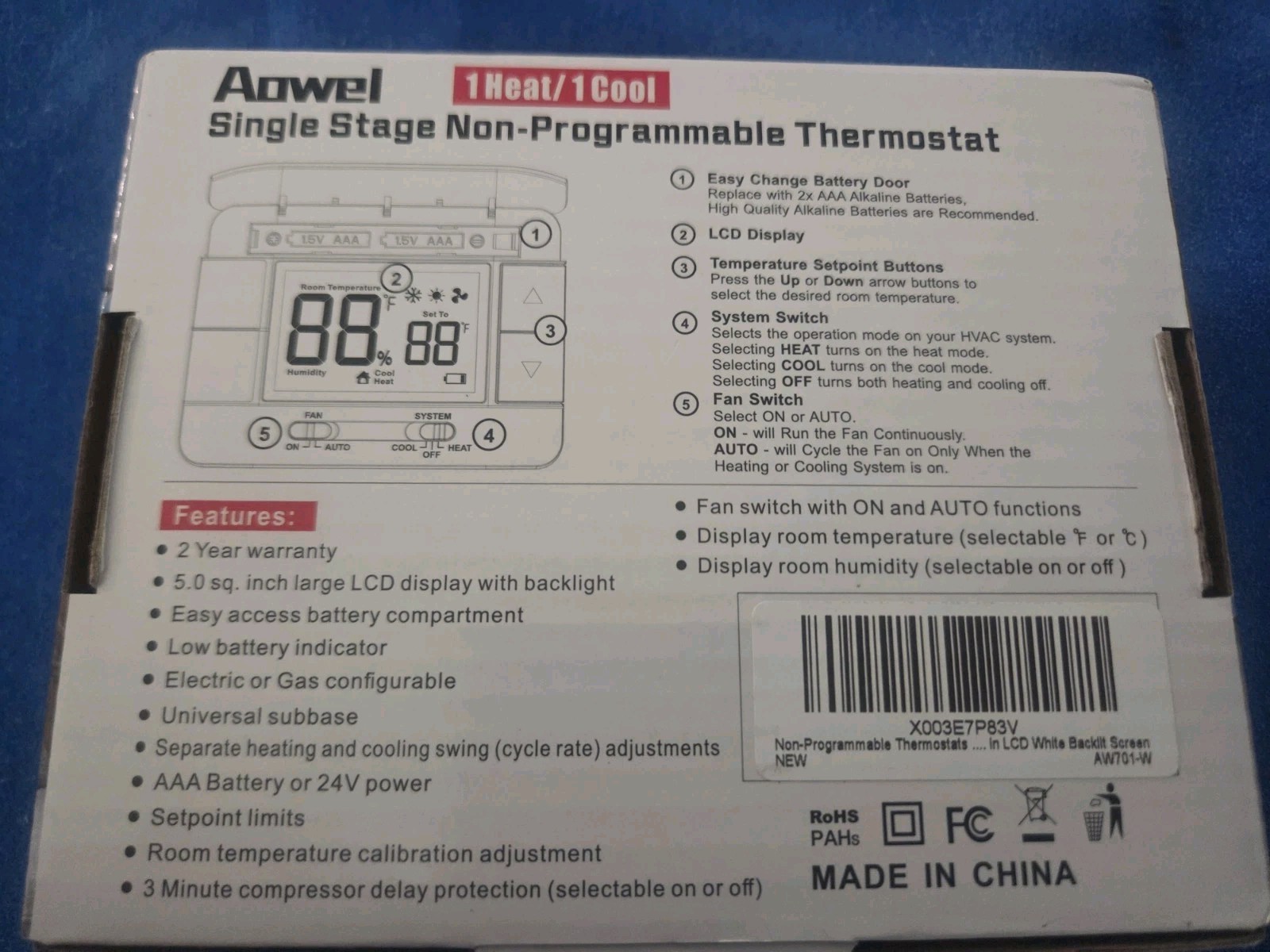 AW701 Non Programmable Thermostat for Home 1 Heat/ 1 Cool Single-Stage System gallery