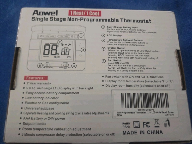 AW701 Non Programmable Thermostat for Home 1 Heat/ 1 Cool Single-Stage System gallery