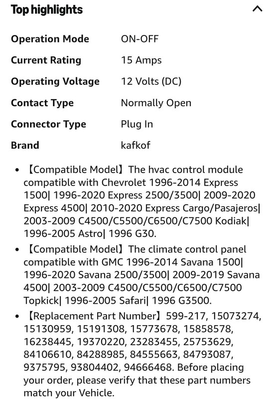 Front Climate Control Module Compatible with 1996-2020 Chevy Express 1500 2500 gallery