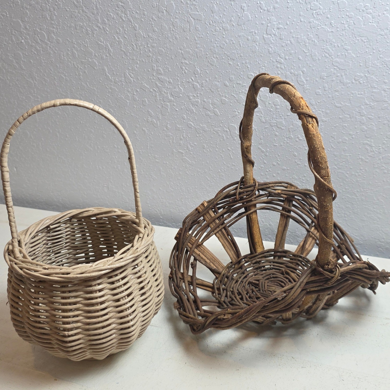 Vintage Wicker & Grapevine Decorative Basket Set Rattan Round Rustic Wood Twig gallery