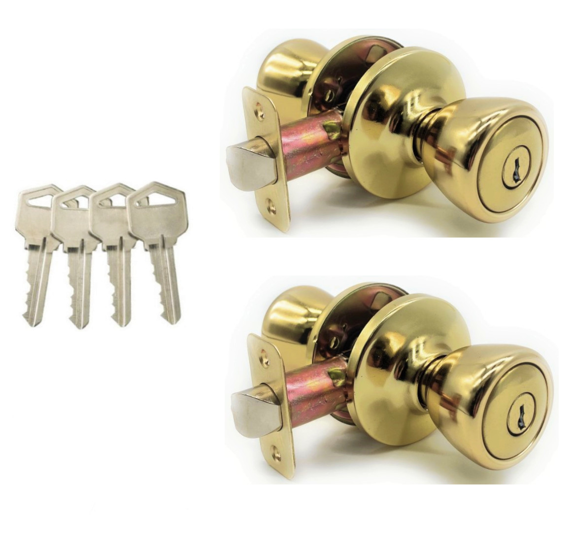 [2-PACK] Keyed Alike Entry Door Knob Lock Set, Polished Brass With 4 Keys gallery